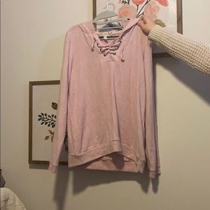 Crisscross hooded lightweight sweater